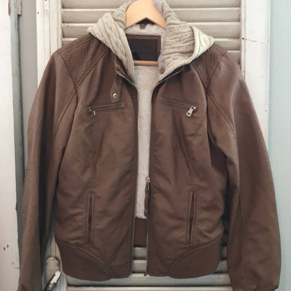 Brown Leather Polyester Jacket
